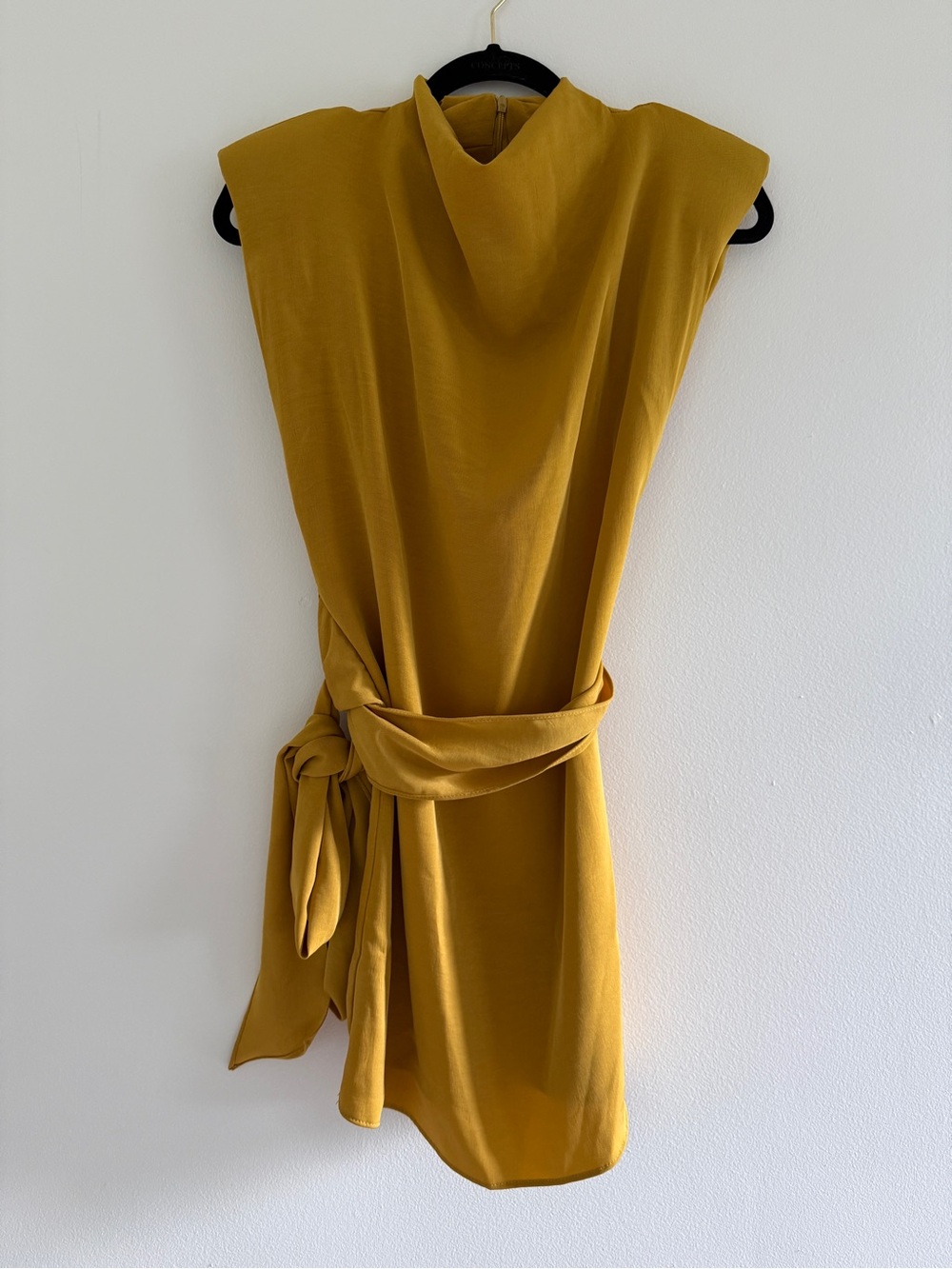 Zara Mustard Tie-Waist Mini Dress
